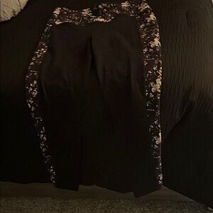 Black Pants with Floral Side Stripes